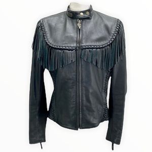 HARLEY-DAVIDSON Willie G Genuine Leather Women’s Black Fringe Jacket Sz Medium